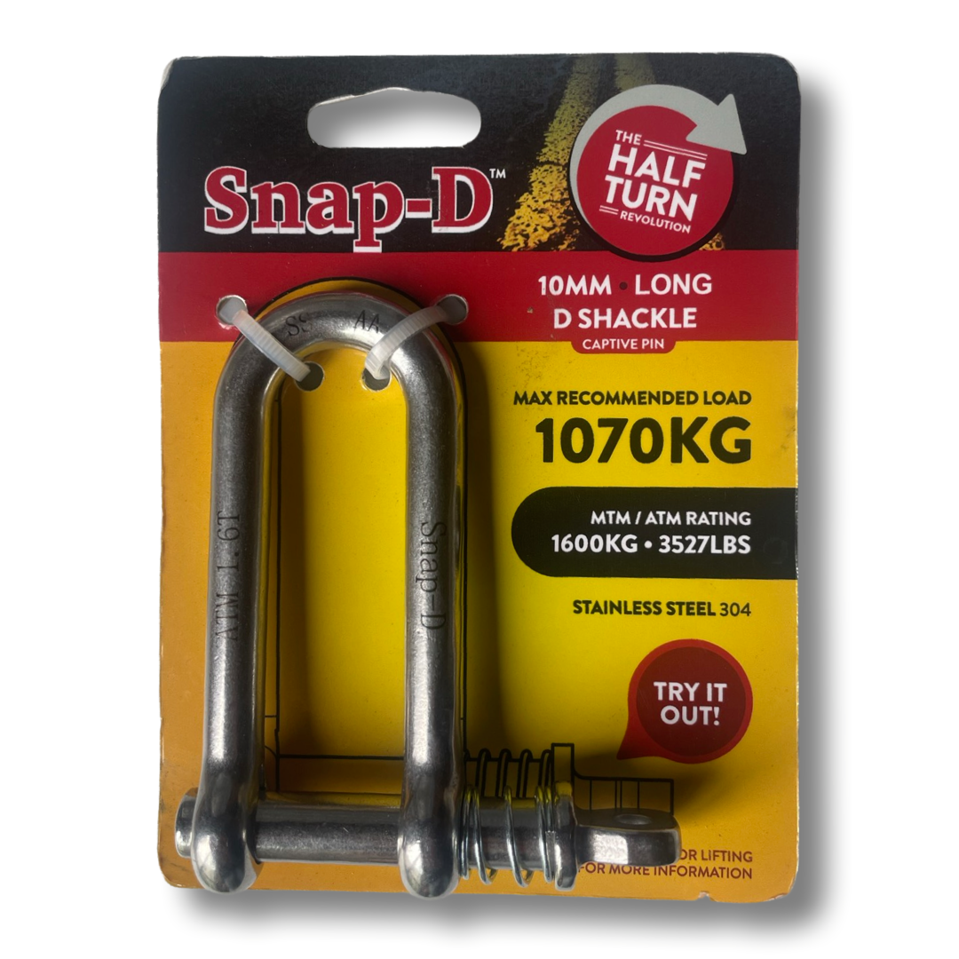 Long D Shackle (MTM 10mm 1600kg) 4x pack