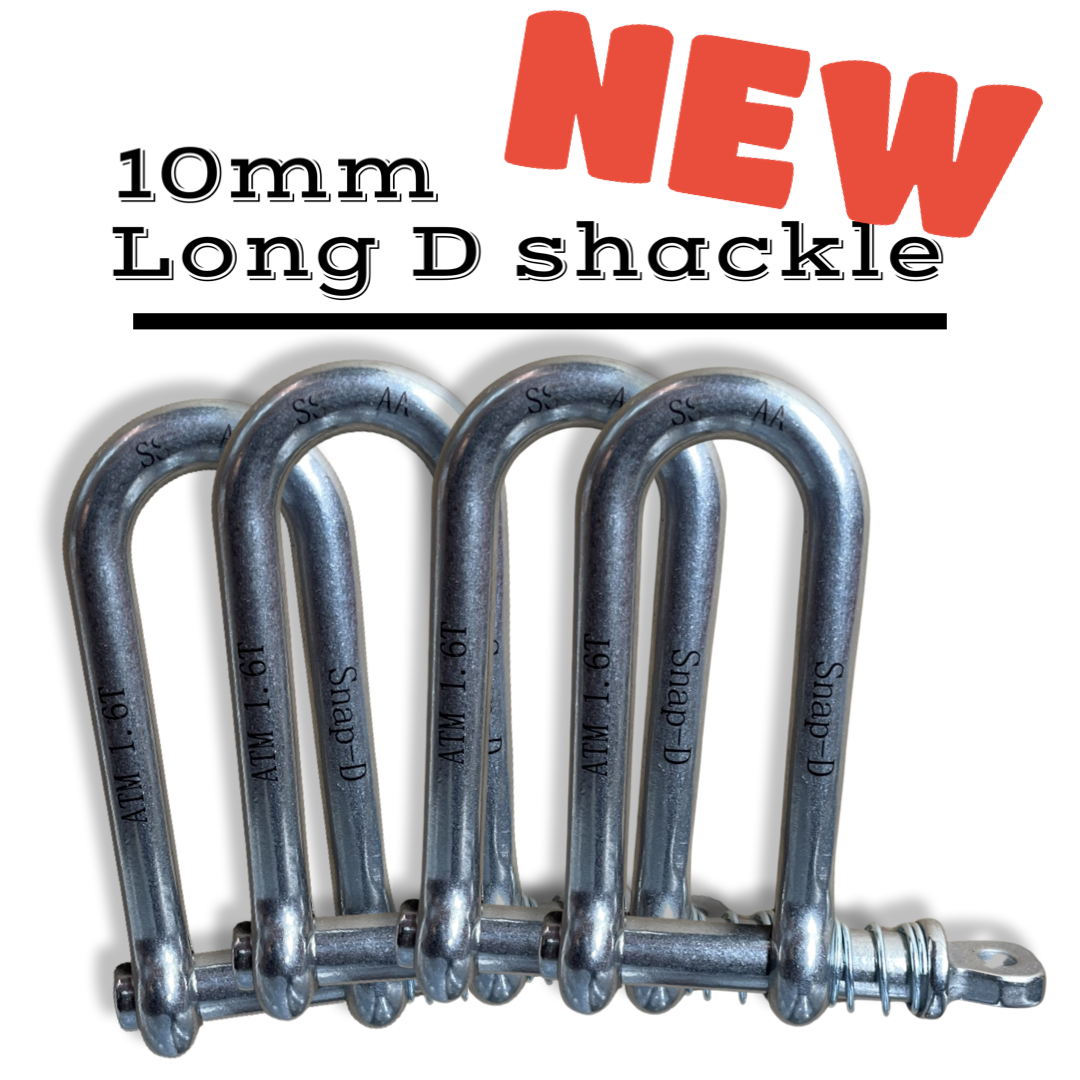 Long D Shackle (MTM 10mm 1600kg) 4x pack